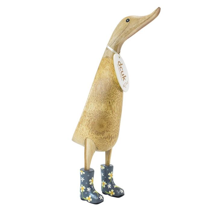 Natural Finish Ducklet with Floral Welly Boots-Grey-1